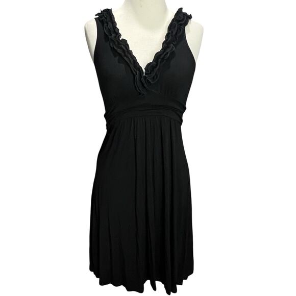 Soprano Y2K Babydoll Dress M Black Ruffle Neck Fit Flare Stretch Whimsygoth USA - Picture 1 of 15